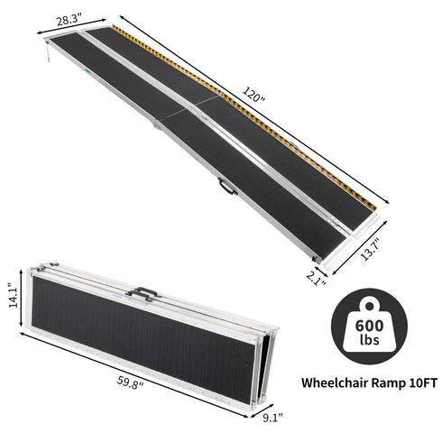 TUFFIOM Folding 10FT Wheelchair Ramp with Non-Skid Aluminum